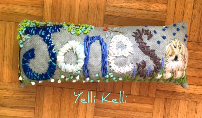 Personalized Gift Idea Freehand Embroidered Bohemian Name Pillow Made To Order Up to FIVE Letters YelliKelli image 3