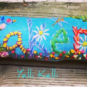 Personalized Gift Idea Freehand Embroidered Bohemian Name Pillow Made To Order Up to FIVE Letters YelliKelli image 7