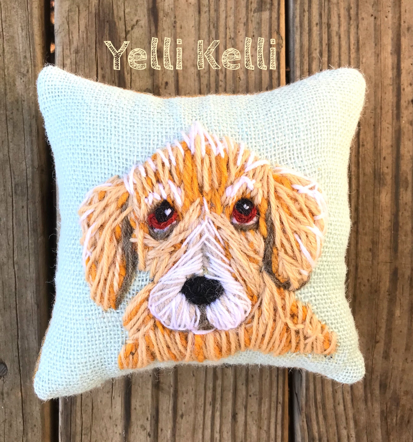 Freehand Embroidered Mini Pillow With Your Pet From Photo Made Etsy