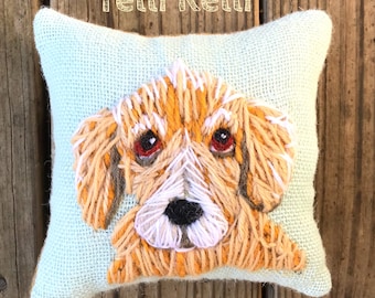 Freehand Embroidered Mini Pillow with Your Dog or Pet Made to Order YelliKelli