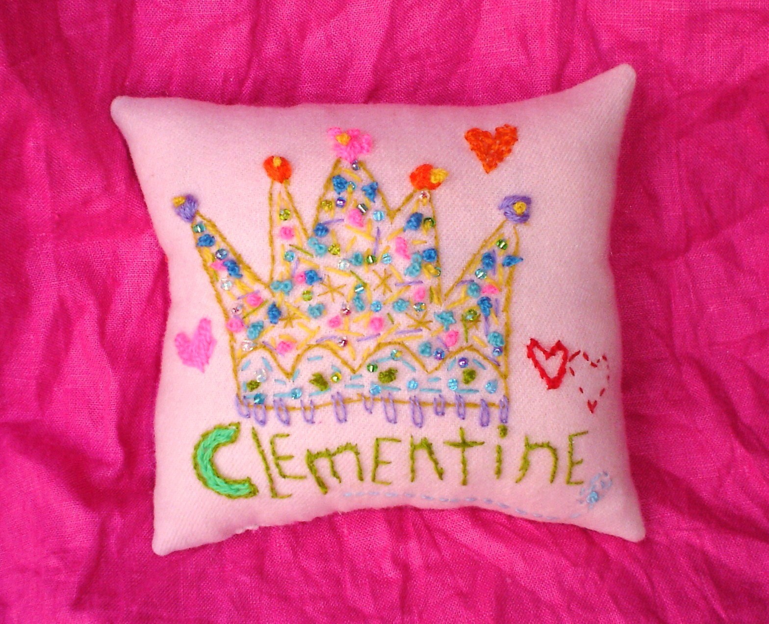 Original Wool Hand Embroidered Pillow Custom Crown With Name Etsy