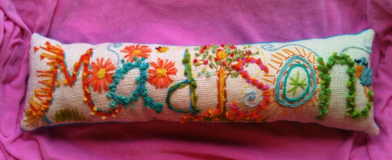 Freehand Embroidered Bohemian Letters Name Pillow Custom Made EIGHT LETTERS image 7