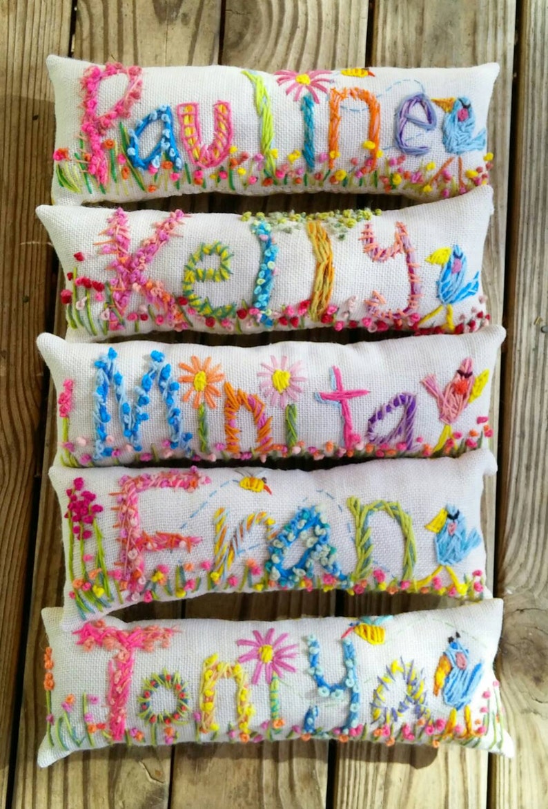 Personalized Gift Idea Freehand Embroidered Bohemian Name Pillow Made To Order Up to FIVE Letters YelliKelli image 6