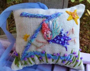 TOOTH FAIRY DELUXE With Pocket Custom Hand Embroidered Monogram Mini Pillow Made to Order YelliKelli