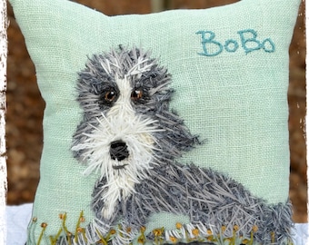 Freehand Embroidered MEDIUM SIZE 10” Pillow with Your Dog Made to Order YelliKelli