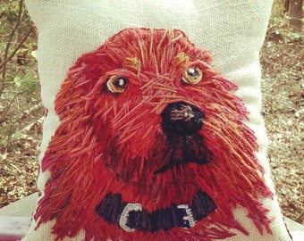 Your Dog FreeHand Embroidered on LARGE Pillow Made to Order YelliKelli