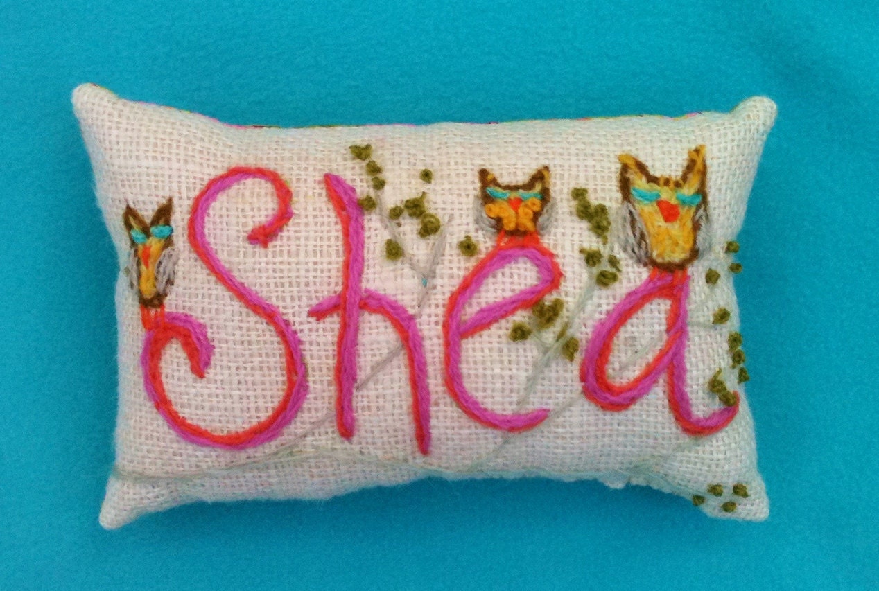 Freehand Embroidered Name MINI Pillow Made To Order YelliKelli Etsy