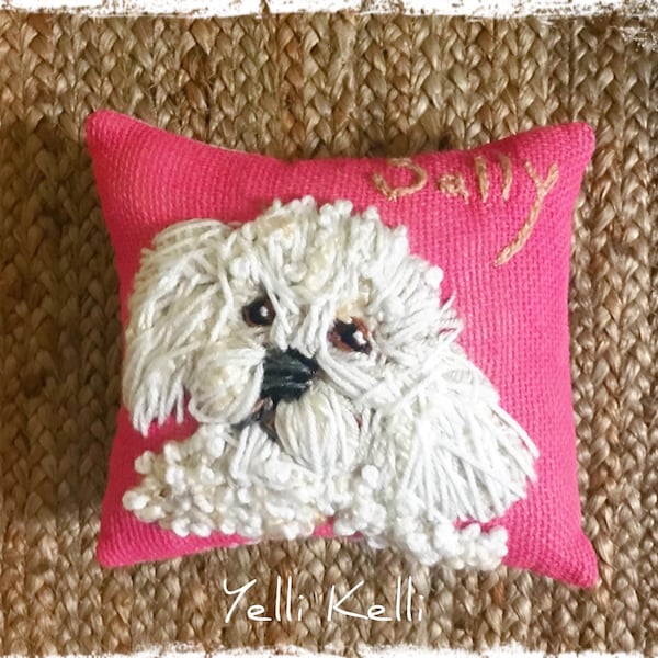 Freehand Embroidered MEDIUM SIZE 10” Pillow with Your Dog Made to Order YelliKelli