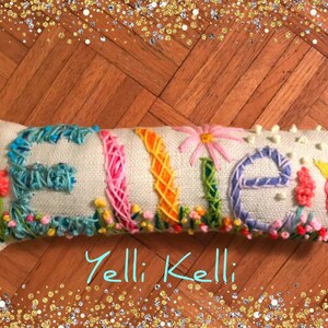 Personalized Gift Idea Freehand Embroidered Bohemian Name Pillow Made To Order Up to FIVE Letters YelliKelli image 2