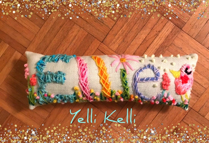Personalized Gift Idea Freehand Embroidered Bohemian Name Pillow Made To Order Up to FIVE Letters YelliKelli image 2