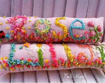 Baby Nursery Decor Custom Name Pillow Freehand Embroidered Bohemian Letters Up To FIVE Letters YelliKelli