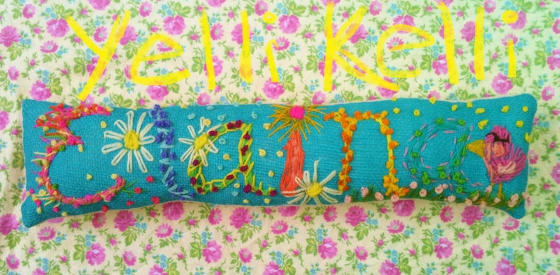 Freehand Embroidered Bohemian Letters Name Pillow Custom Made EIGHT LETTERS image 6