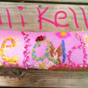 Freehand Embroidered Bohemian Letters Name Pillow Custom Made EIGHT LETTERS image 5