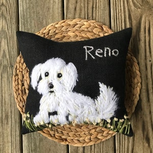 Freehand Embroidered MEDIUM SIZE 10 Pillow with Your Dog Made to Order YelliKelli image 1