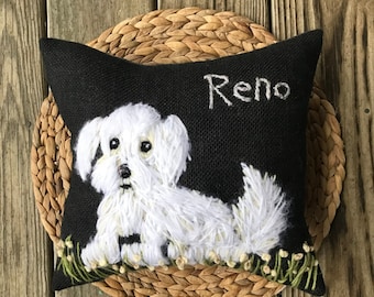 Freehand Embroidered MEDIUM SIZE 10” Pillow with Your Dog Made to Order YelliKelli