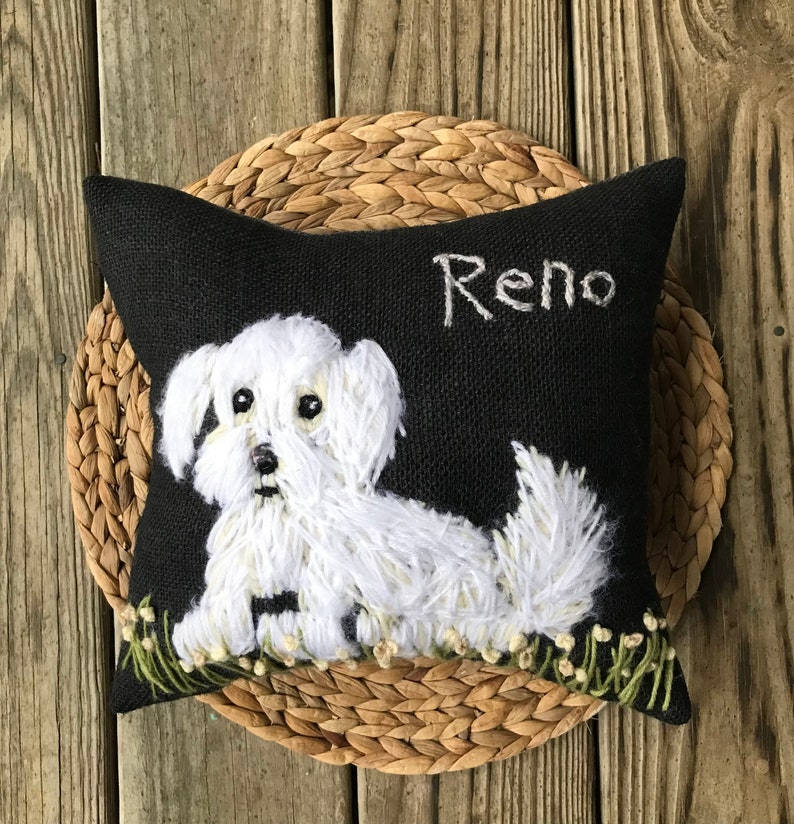 Freehand Embroidered MEDIUM SIZE 10 Pillow with Your Dog Made to Order YelliKelli image 1