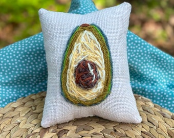 Avocado Hand Embroidered Mini Pillow Ready to Ship YelliKelli