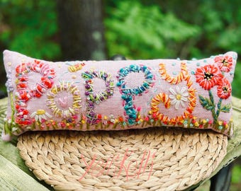 Personalized Name Freehand Bohemian Embroidered  Pillow Made To Order Up to FIVE Letters YelliKelli
