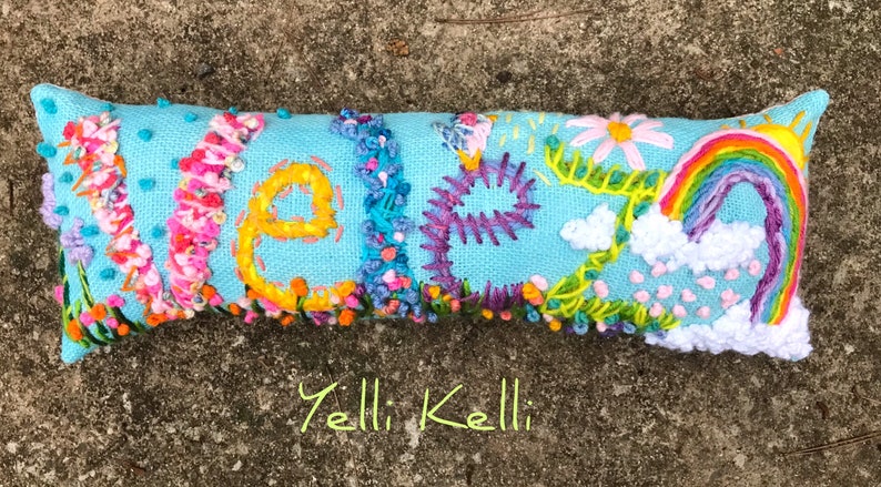 Freehand Embroidered Bohemian Letters Name Pillow Personalized Custom Made Up To FIVE Letters YelliKelli image 9