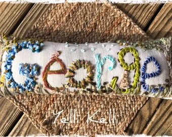 The Original Freehand Embroidered Bohemian Letters Name Pillow Custom Made for SIX LETTERS Yelli Kelli