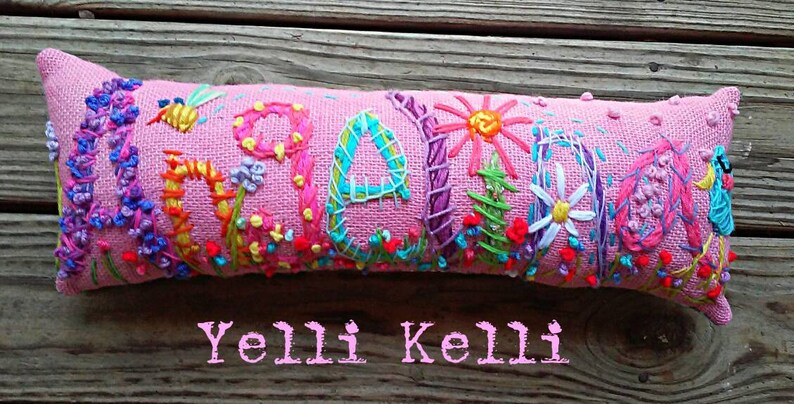 Freehand Embroidered Bohemian TEN Letters Name Pillow Custom Made YelliKelli