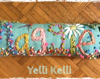 The Original Freehand Embroidered Bohemian Letters Name Pillow Custom Made for SIX LETTERS Yelli Kelli