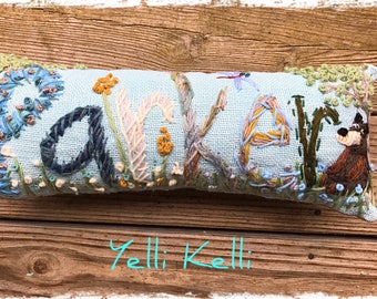 Boy Theme SIX Letters Freehand Embroidered Bohemian Letters Name Pillow Custom Made YelliKelli
