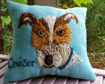 Your Dog FreeHand Embroidered on LARGE Pillow From YOUR PHOTO Made to Order YelliKelli