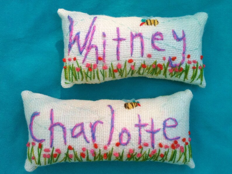 Freehand Embroidered Name MINI Pillow Made To Order YelliKelli Etsy