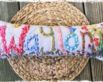 The Original Freehand Embroidered Bohemian Letters Name Pillow Custom Made for SIX LETTERS Yelli Kelli