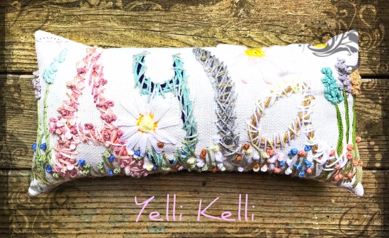 Freehand Embroidered Bohemian Letters Name Pillow Personalized Custom Made Up To FIVE Letters YelliKelli image 4