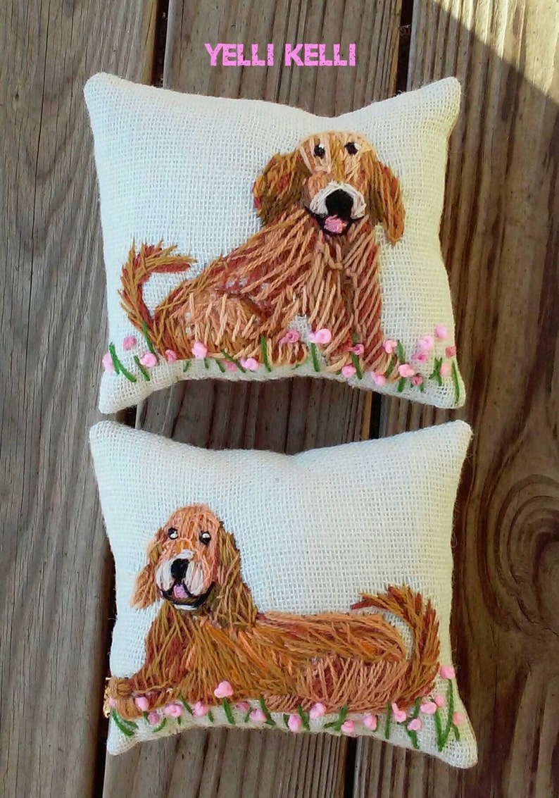 Freehand Embroidered MEDIUM SIZE 10 Pillow with Your Dog Made to Order YelliKelli image 8