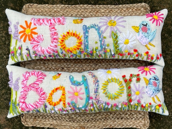 Personalized Embroidered Name Pillow: Bohemian Floral Decor, Up to 5 Letters