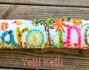 Freehand Embroidered Bohemian Letters Name Pillow Custom Made EIGHT  LETTERS YelliKelli