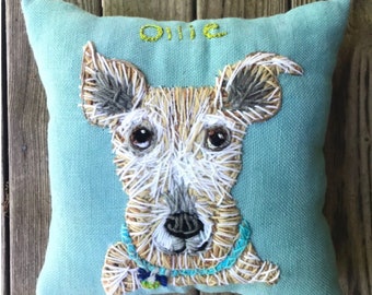 Your Dog Freehand Embroidered on LARGE Pillow Made To Order YelliKelli