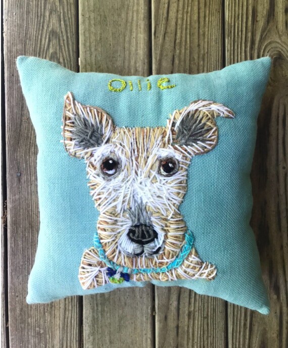 Your Dog Freehand Embroidered on LARGE Pillow Made to Order Yellikelli Etsy