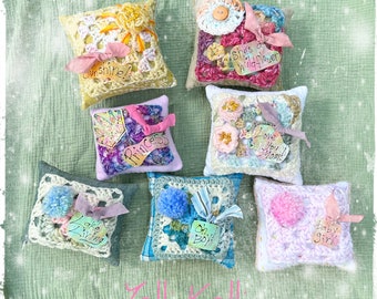 Granny Square Keepsake Mixed Media Mini Pillow with Quote Choice of ONE YelliKelli