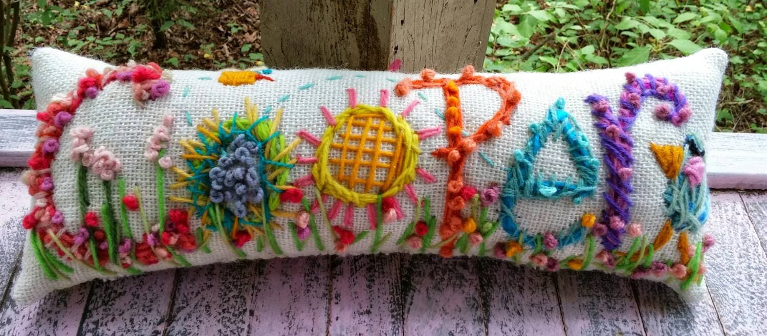 Freehand Embroidered Bohemian Letters Name Pillow Custom Made Etsy