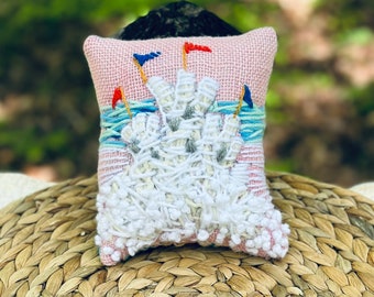 Little Sand Castle Hand Embroidered Pillow Ready to Ship YelliKelli