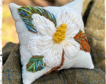 Magnolia Bloom Hand Embroidered Mini Pillow Ready to Ship YelliKelli