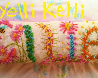 Personalized Name Pillow Freehand Embroidered Bohemian FIVE Letters Custom Made