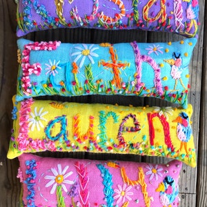 Personalized Gift Idea Freehand Embroidered Bohemian Name Pillow Made To Order Up to FIVE Letters YelliKelli image 4