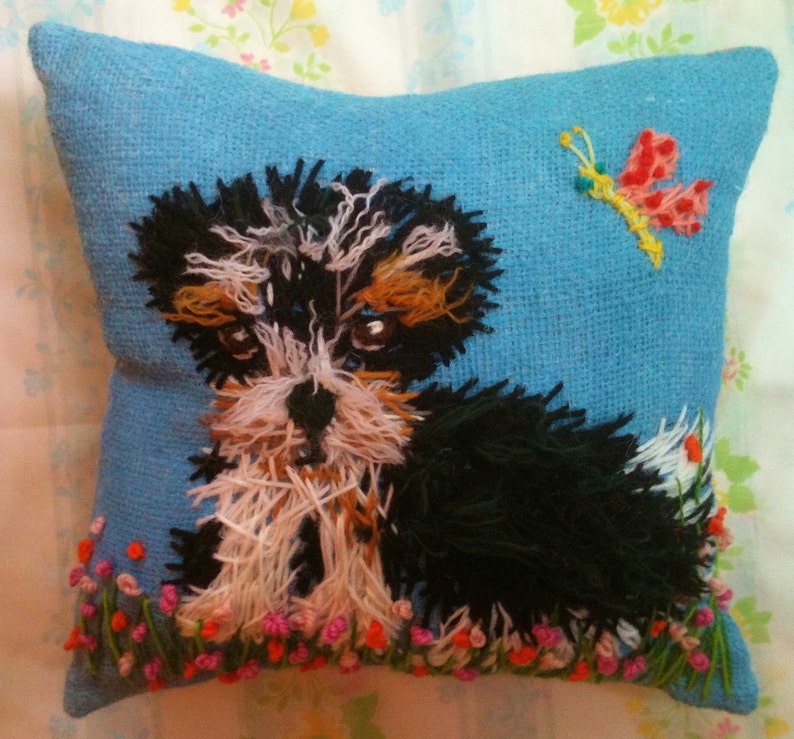 Freehand Embroidered MEDIUM SIZE 10 Pillow with Your Dog Made to Order YelliKelli image 10