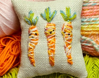 Baby Carrots Freehand Embroidered Pillow Easter Spring Ready to Ship YelliKelli