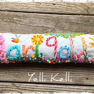 Freehand Embroidered Bohemian Letters Name Pillow Custom Made EIGHT LETTERS image 1