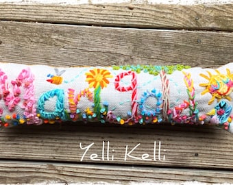 Freehand Embroidered Bohemian Letters Name Pillow Custom Made EIGHT  LETTERS