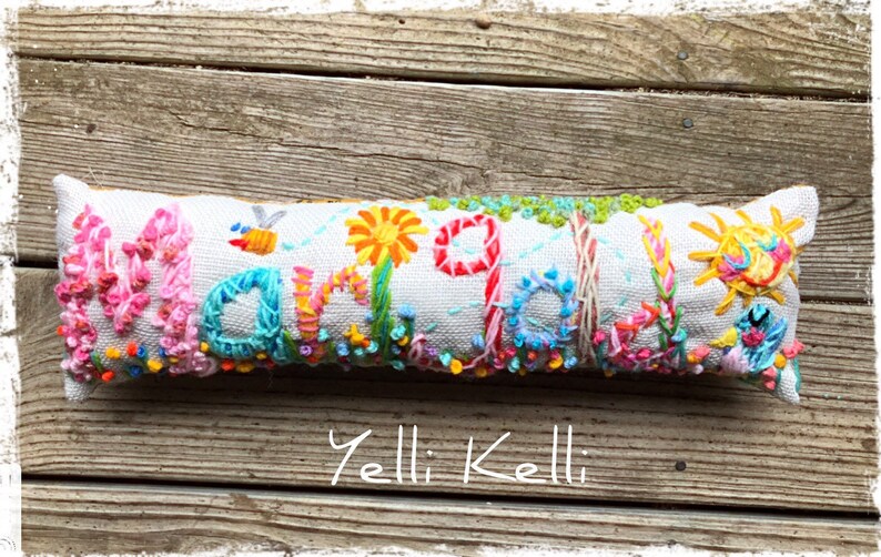 Freehand Embroidered Bohemian Letters Name Pillow Custom Made EIGHT LETTERS image 1