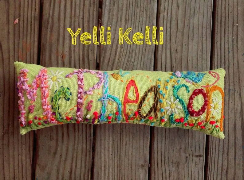 Freehand Embroidered Bohemian TEN Letters Name Pillow Custom Made YelliKelli