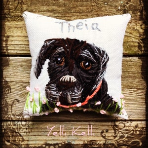 Freehand Embroidered MEDIUM SIZE 10 Pillow with Your Dog Made to Order YelliKelli image 5