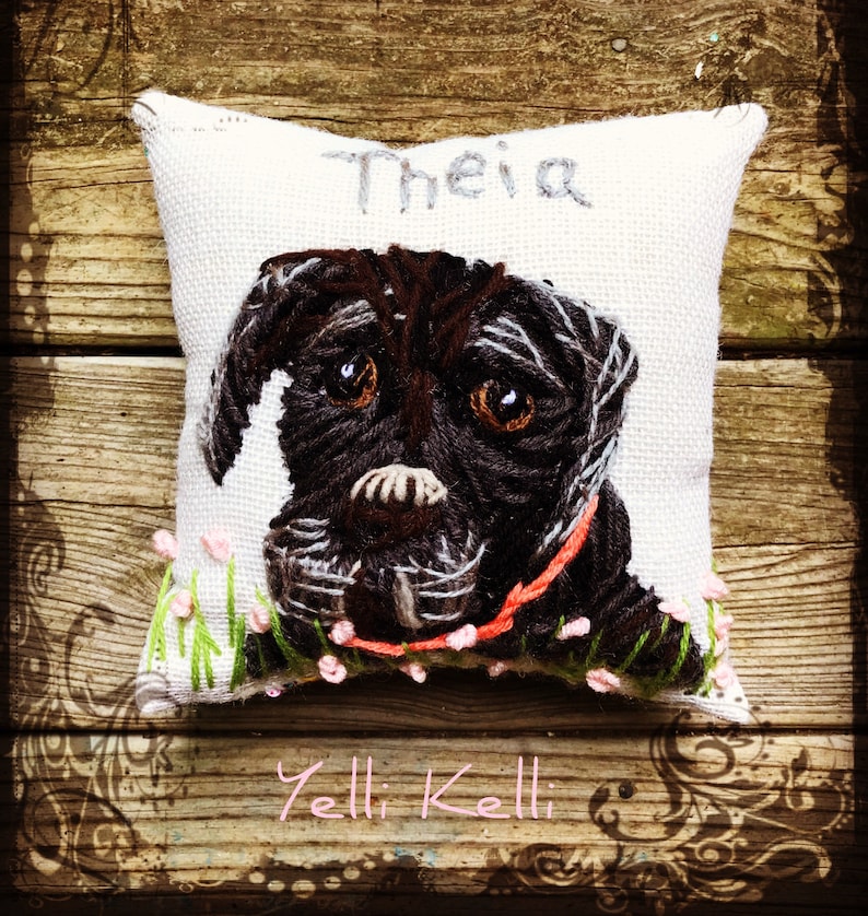 Freehand Embroidered MEDIUM SIZE 10 Pillow with Your Dog Made to Order YelliKelli image 5